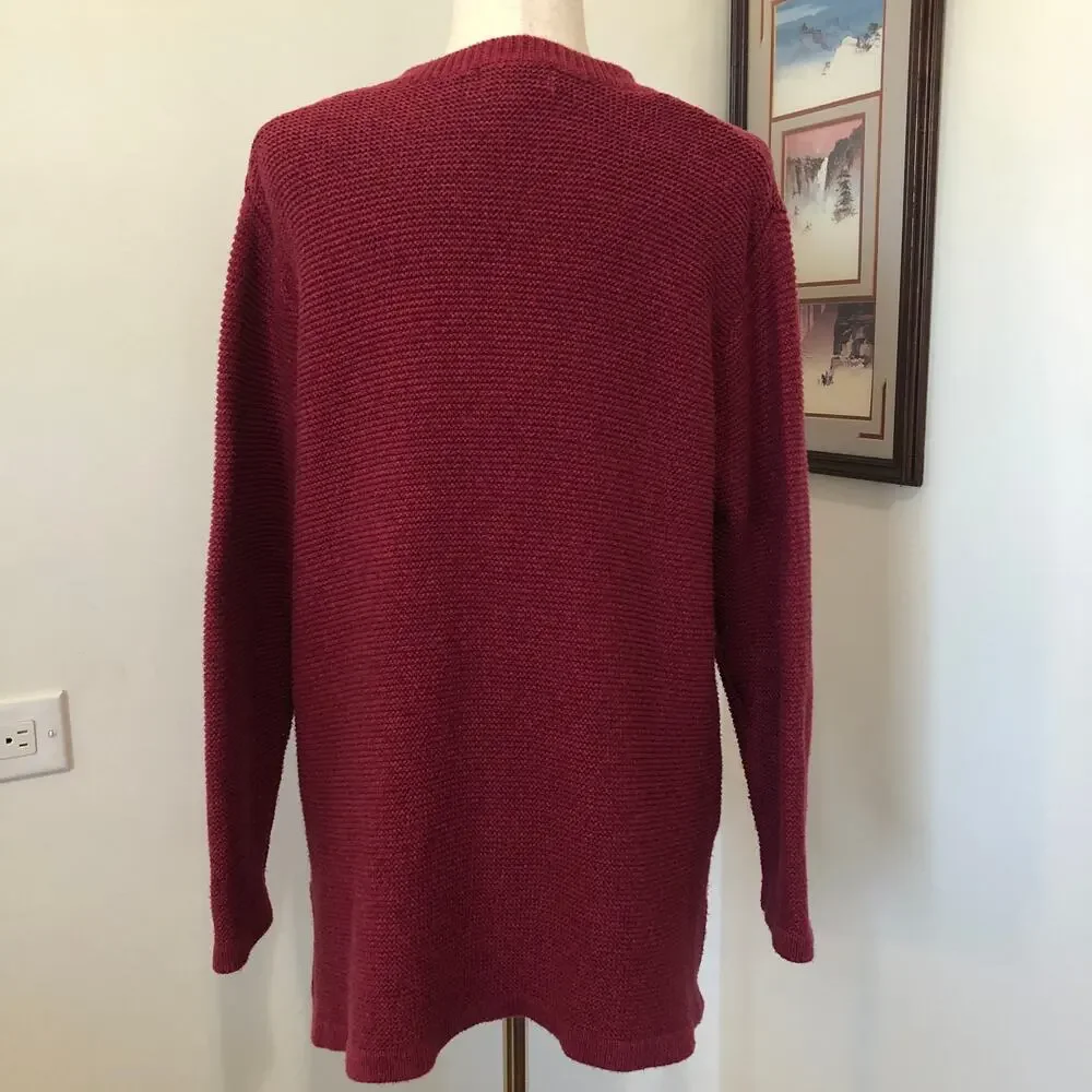 Norm Thompson Tunic Knit Sweater‎ PL Burgundy Textured Holiday Quiet Luxury 90s